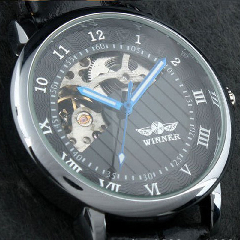 WINNER garsaus populiaraus karšto mechaninio prekės ženklo vyriški vyriški madingi klasikiniai klasikiniai skeleto laikrodžiai, aukso spalvos ciferblato odinė apyrankė