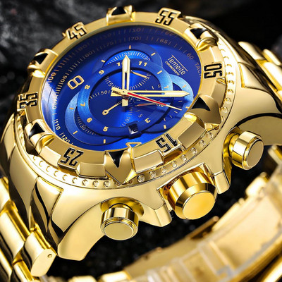 Ανδρικό ρολόι Temeite Πολυτελές χρυσό ανδρικό ρολόι Big dial Quartz Αδιάβροχο ρολόι από ανοξείδωτο ατσάλι Ανδρικό ρολόι Auto Date Relogio Masculino