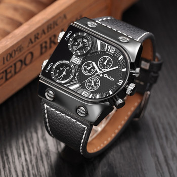 Oulm 9315 Three Time Zone Ρολόγια Casual Leather Classic Ανδρικό ρολόι Quartz Μοναδικού Σχεδιασμού Ανδρικά Αθλητικά Ρολόγια χειρός εξωτερικού χώρου