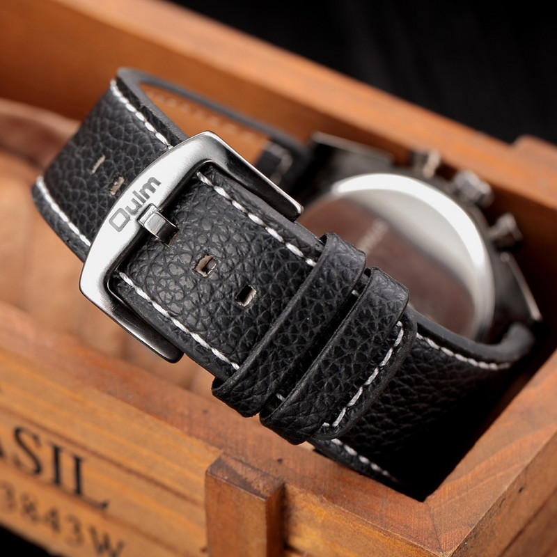 Oulm 9315 trijų laiko zonų laikrodžiai kasdieniai odiniai klasikiniai vyriški kvarciniai unikalaus dizaino vyriški sportiniai lauko laikrodžiai
