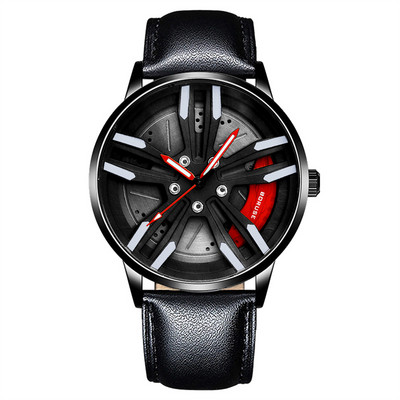 Férfi keréktárcsa-agy óra Rozsdamentes acél sportautó férfi kvarc órák Vízálló kreatív bőr világító óra relogio masculio