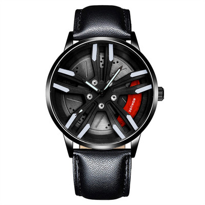 Férfi keréktárcsa-agy óra Rozsdamentes acél sportautó férfi kvarc órák Vízálló kreatív bőr világító óra relogio masculio