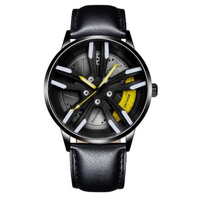 Férfi keréktárcsa-agy óra Rozsdamentes acél sportautó férfi kvarc órák Vízálló kreatív bőr világító óra relogio masculio