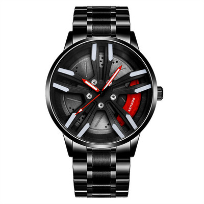 Férfi keréktárcsa-agy óra Rozsdamentes acél sportautó férfi kvarc órák Vízálló kreatív bőr világító óra relogio masculio