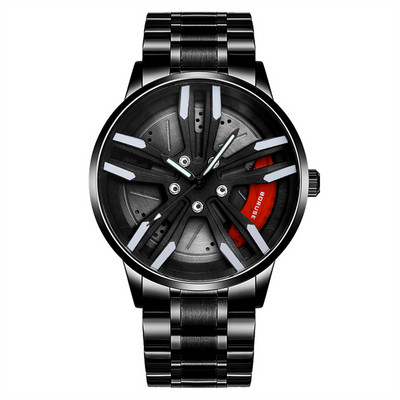 Férfi keréktárcsa-agy óra Rozsdamentes acél sportautó férfi kvarc órák Vízálló kreatív bőr világító óra relogio masculio