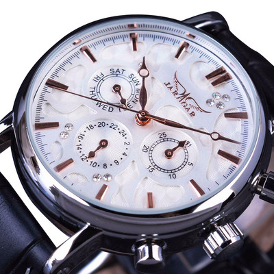 Jaragar zila stikla dizaina melns sudraba automātiskais pulkstenis no nerūsējošā tērauda Datuma pulkstenis gaišs vīriešu biznesa mehāniskais rokas pulkstenis