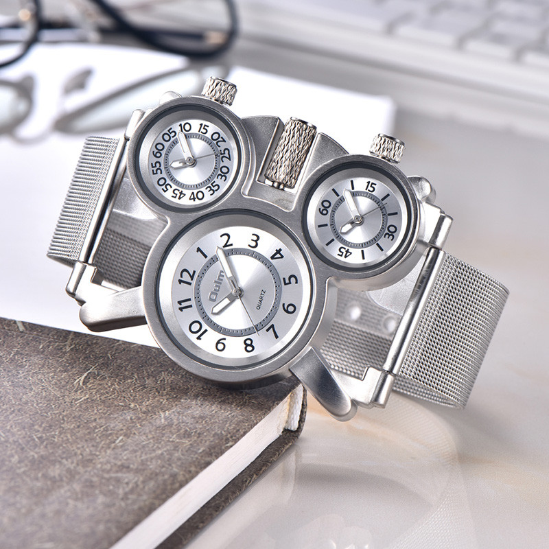 Oulm HT1167 férfi karórák Top márka luxus férfi katonai kültéri karóra 3 időzónás sport barna férfi teljes acél óra