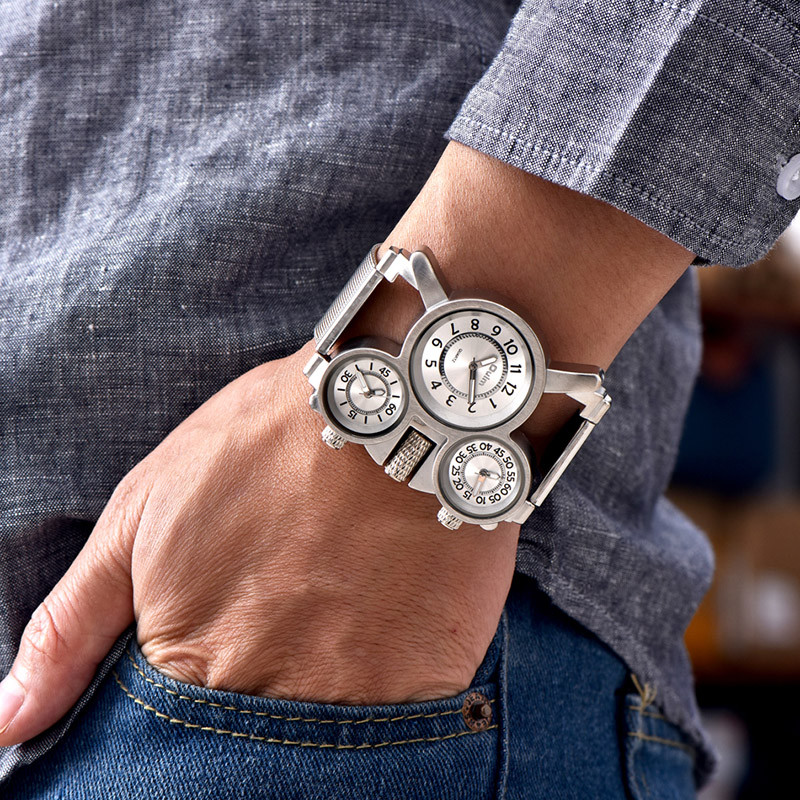 Oulm HT1167 férfi karórák Top márka luxus férfi katonai kültéri karóra 3 időzónás sport barna férfi teljes acél óra