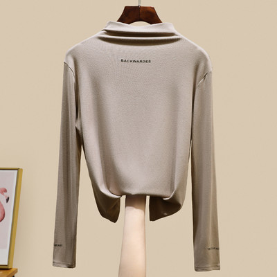 Ženska ležerna bluza s dugim rukavima i visokim ovratnikom