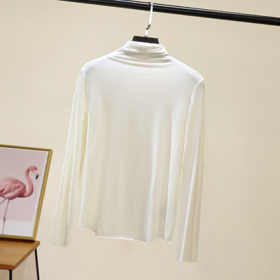 Švarus moteriškos palaidinės su aukšta apykakle modelis