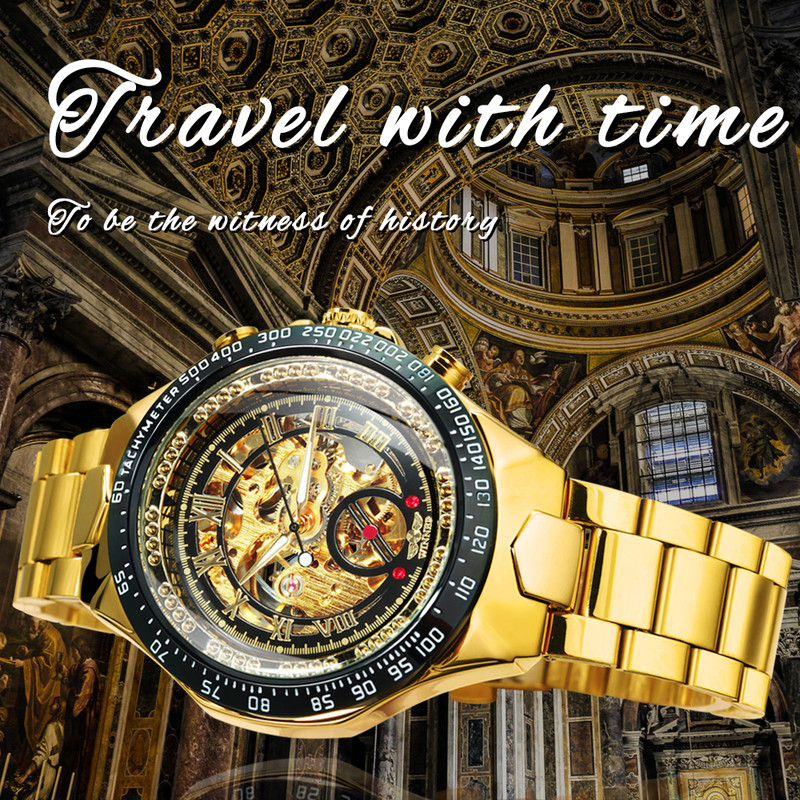 Võitja kuldne skelett-kell meestele, 2020. aasta automaatsed meeste käekellad, luksuslik sportlik, roostevabast terasest kell Relogio