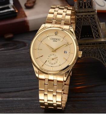CHENXI Златен часовник Мъжки часовници Топ марка Луксозен известен ръчен часовник Мъжки часовник Златен кварцов ръчен часовник Календар Relogio Masculino