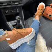 Pantofi din piele pentru femei, cu platformă, de modă, de culoare solidă, pantofi cu toc gros, ocazional, pantofi sport plat, pantofi de designer, pantofi pentru femei