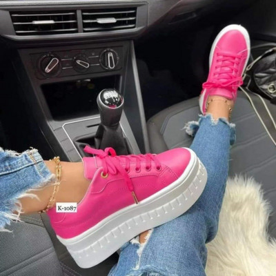 Pantofi din piele pentru femei, cu platformă, de modă, de culoare solidă, pantofi cu toc gros, ocazional, pantofi sport plat, pantofi de designer, pantofi pentru femei