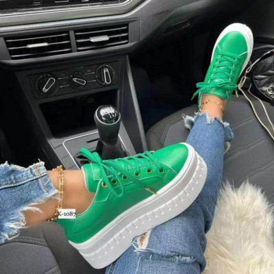 Pantofi din piele pentru femei, cu platformă, de modă, de culoare solidă, pantofi cu toc gros, ocazional, pantofi sport plat, pantofi de designer, pantofi pentru femei