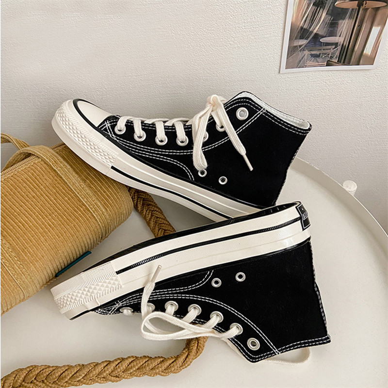 Pantofi de pânză de damă Pantofi de pânză plat cu vârf înalt Pantofi studenți de culoare solidă Fete Skateboard Pantofi vulcanizați Tenis Femei Nou