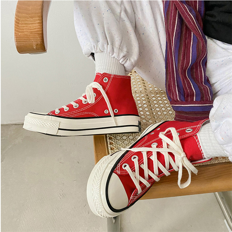 Pantofi de pânză de damă Pantofi de pânză plat cu vârf înalt Pantofi studenți de culoare solidă Fete Skateboard Pantofi vulcanizați Tenis Femei Nou