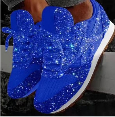Nagy méretű női alkalmi csillogó cipők hálós lapos cipők női flitteres vulkanizált cipők fűzős tornacipők kültéri sport futócipők