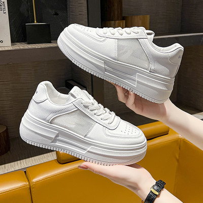 2022 m. vasaros balti rožiniai platforminiai sportbačiai, moteriški, žali, laisvalaikio vulkanizuoti batai, madingi, patogūs tinkleliai, stori padai, batai tėčiui.