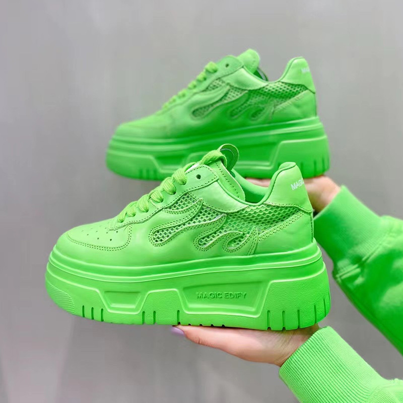 2022 m. vasaros balti rožiniai platforminiai sportbačiai, moteriški, žali, laisvalaikio vulkanizuoti batai, madingi, patogūs tinkleliai, stori padai, batai tėčiui.