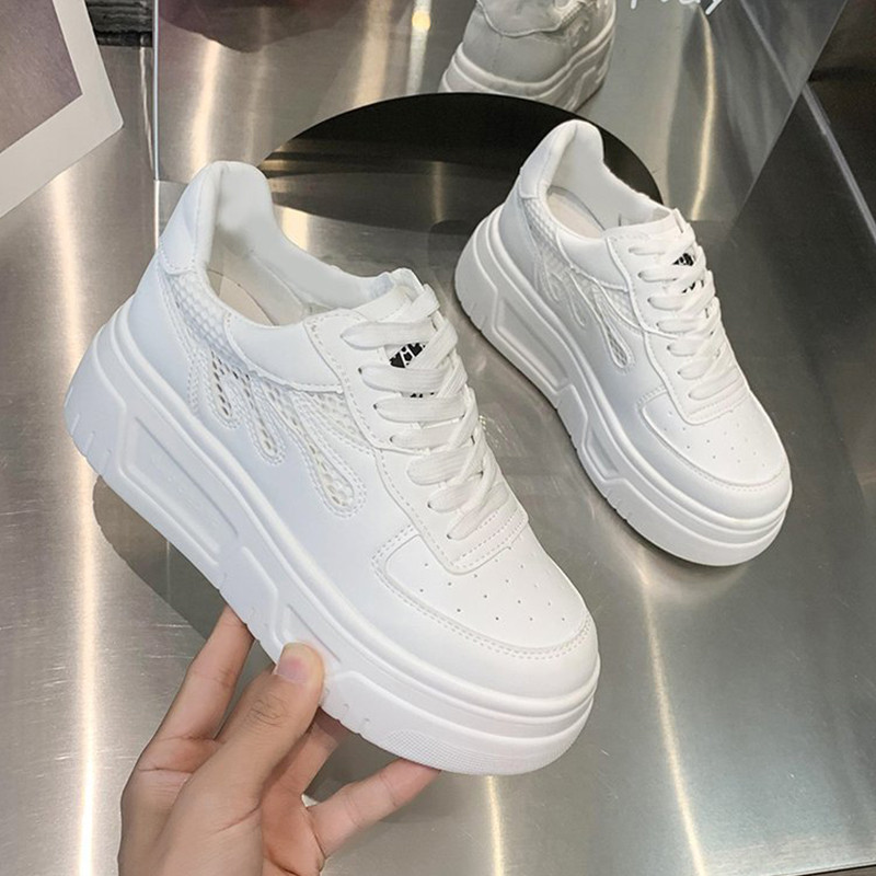 2022 m. vasaros balti rožiniai platforminiai sportbačiai, moteriški, žali, laisvalaikio vulkanizuoti batai, madingi, patogūs tinkleliai, stori padai, batai tėčiui.