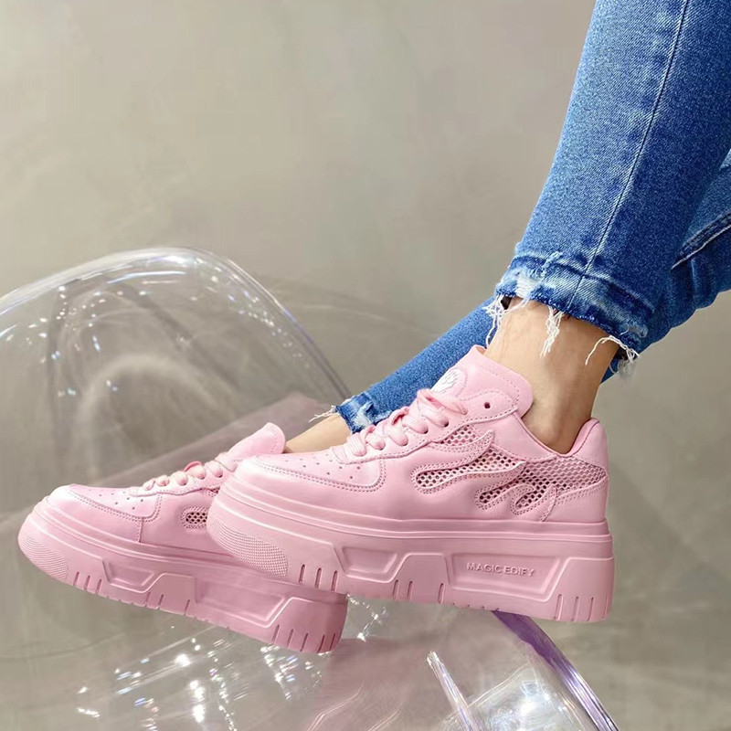 2022 m. vasaros balti rožiniai platforminiai sportbačiai, moteriški, žali, laisvalaikio vulkanizuoti batai, madingi, patogūs tinkleliai, stori padai, batai tėčiui.