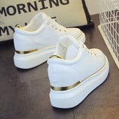 Valged vabaajajalatsid naistele, 2021. aasta kevad, uued metsikud üliõpilasjalatsid, kõrge platvormiga kuldsed tossud, vabaaja jalatsid, naiste jalatsid