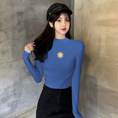 Pikkade varrukatega päikeseaplikatsiooniga vabaaja pluus naistele