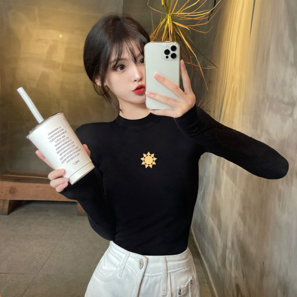 Pikkade varrukatega päikeseaplikatsiooniga vabaaja pluus naistele