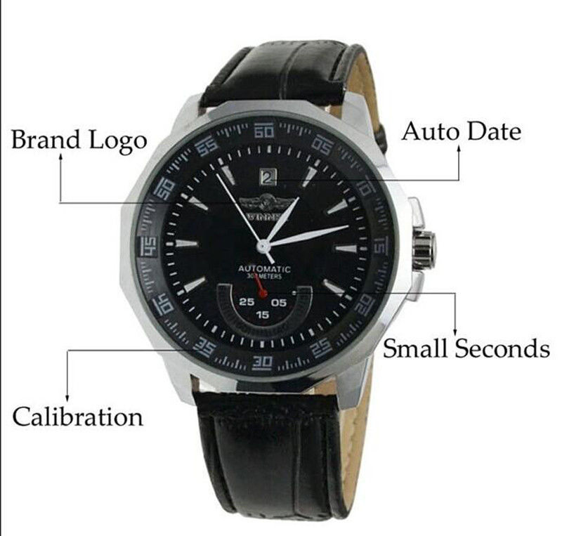 Relogio Masculino Winner vadonatúj férfi automata mechanikus órák bőr szíjas karóra divat sport férfi luxus karórák