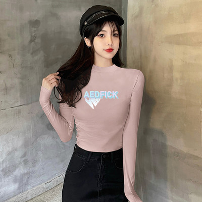 Дамска вталена блуза с висока яка и дълъг ръкав