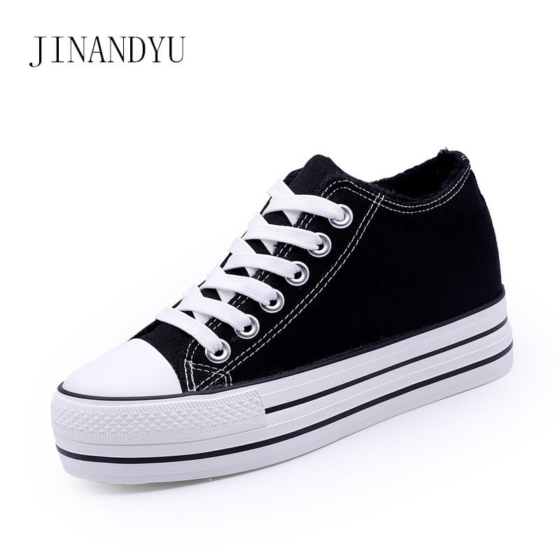 6 cm aukštakulniai, balti sportbačiai, moteriški pleištiniai moteriški drobiniai batai, skirti sportbačiai su platforma Įveikiami moteriški laisvalaikio batai, moteriški