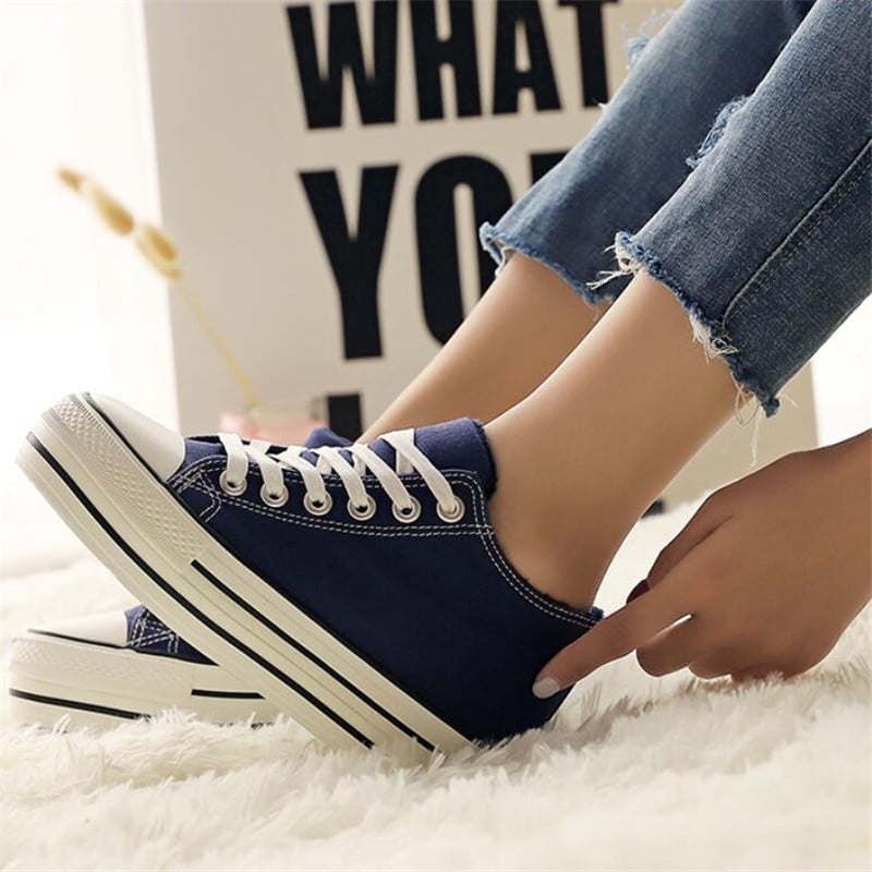 6 cm aukštakulniai, balti sportbačiai, moteriški pleištiniai moteriški drobiniai batai, skirti sportbačiai su platforma Įveikiami moteriški laisvalaikio batai, moteriški