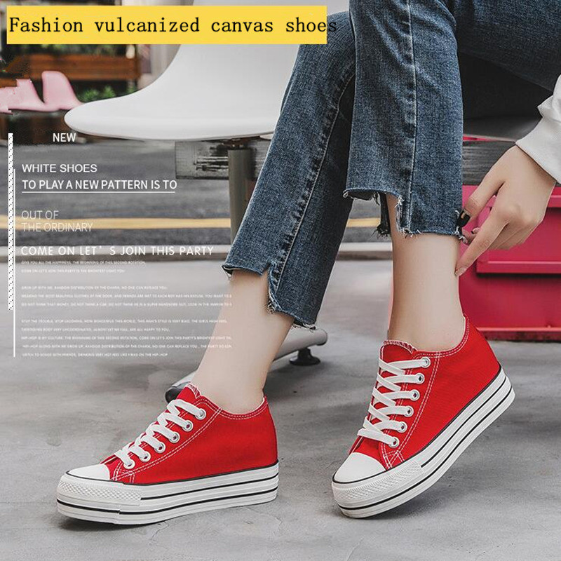 6 cm aukštakulniai, balti sportbačiai, moteriški pleištiniai moteriški drobiniai batai, skirti sportbačiai su platforma Įveikiami moteriški laisvalaikio batai, moteriški