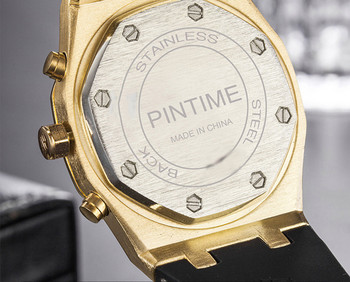 Ανδρικό ρολόι PINTIME Ροζ χρυσό μαύρο ρολόι Chronograph Λαστιχένιο λουράκι σιλικόνης Cool Golden Dial Case Αθλητικό ανδρικό ρολόι χειρός χαλαζία