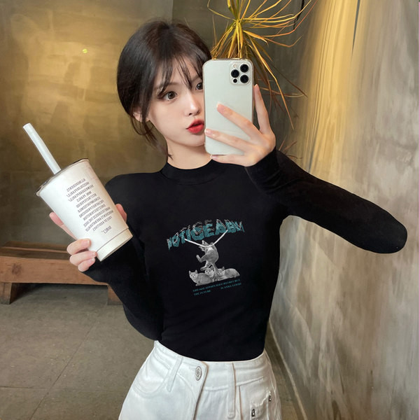 Стилна  блуза с дълъг ръкав и щампа за жени