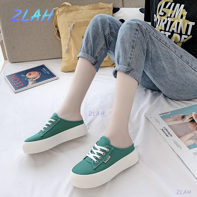 Vasaros naujo stiliaus šlepetės Madingi batai be kulno Drobiniai batai Moteriški sportbačiai Madingi sportbačiai be nugaros