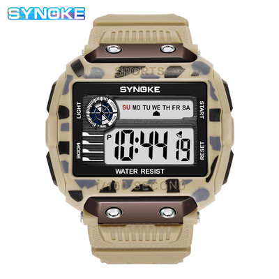 SYNOKE vyriški skaitmeniniai laikrodžiai lauko sportui madingi daugiafunkciniai vandeniui atsparūs dideli ciferblatai šviečiantys rankiniai laikrodžiai vyriški žadintuvai