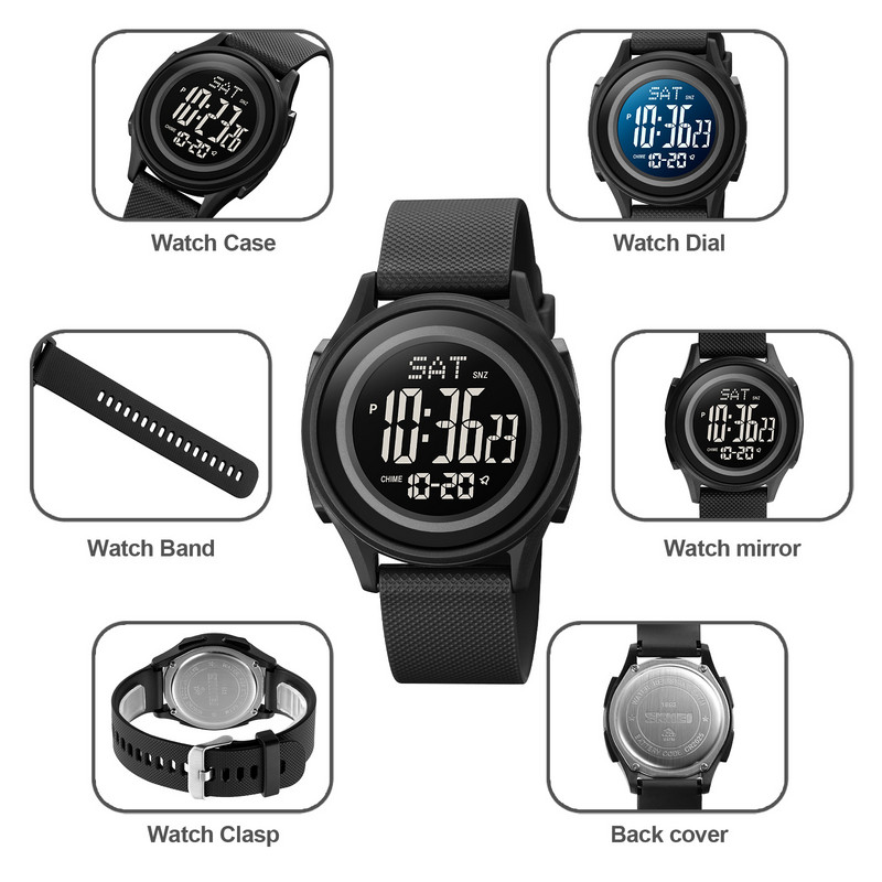 SKMEI Military Electronic Movement Fashion Watch for Férfi Sport Stopper Chrono Alarm Digitális karóra Vízálló Relogio Masculino