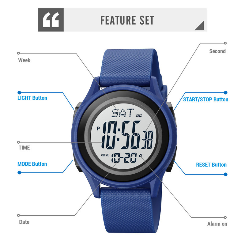 SKMEI Military Electronic Movement Fashion Watch for Férfi Sport Stopper Chrono Alarm Digitális karóra Vízálló Relogio Masculino