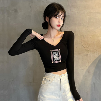 Нов модел дамска блуза с дълъг ръкав -бял и черен цвят
