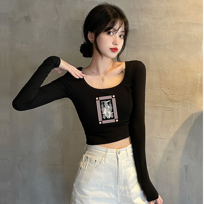 Naujo modelio moteriška palaidinė ilgomis rankovėmis - baltos ir juodos spalvos