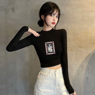 Naujo modelio moteriška palaidinė ilgomis rankovėmis - baltos ir juodos spalvos