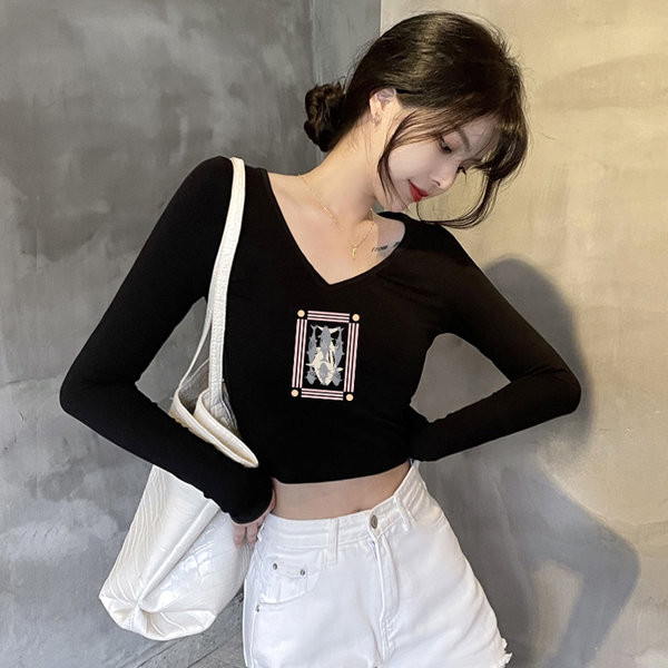 Naujo modelio moteriška palaidinė ilgomis rankovėmis - baltos ir juodos spalvos