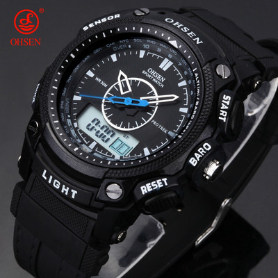 OHSEN Skaitmeniniai kvarciniai vyriški madingi rankiniai laikrodžiai vyriški gumine juostele sidabro spalvos LCD vandeniui atsparūs sportiniai šaunūs dovanų laikrodžiai relogio masculino