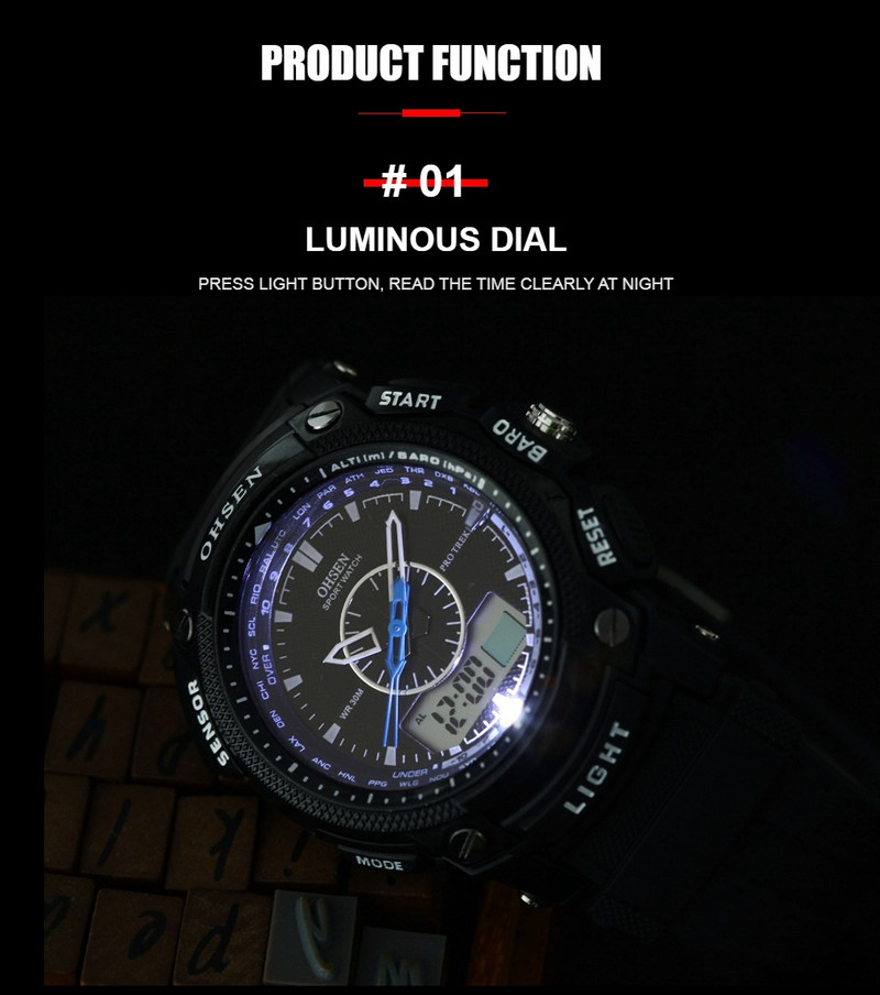 OHSEN Skaitmeniniai kvarciniai vyriški madingi rankiniai laikrodžiai vyriški gumine juostele sidabro spalvos LCD vandeniui atsparūs sportiniai šaunūs dovanų laikrodžiai relogio masculino