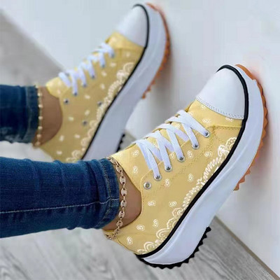 Uued naiste mustriga lõuenditossud naiste vabaajajalatsid Naiste tossud jalatsid Lameda nööriga Zapatillad Mujer Chaussure Femme