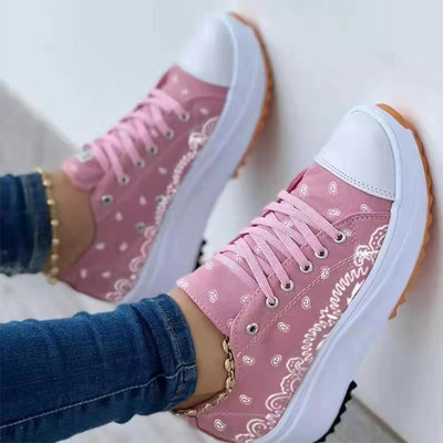 Uued naiste mustriga lõuenditossud naiste vabaajajalatsid Naiste tossud jalatsid Lameda nööriga Zapatillad Mujer Chaussure Femme