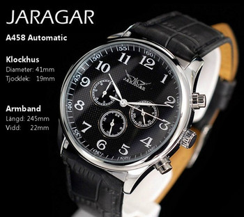 New Fashion JARAGAR Automatic Mechanical Self-Wind Sport Thin Case Calendar 24hour Week Dial Real Leather Strap Ανδρικό ρολόι καρπού