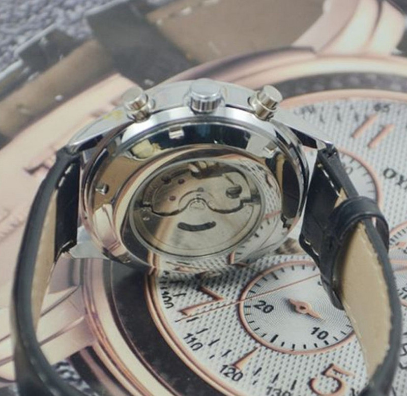 Új divat JARAGAR Automata mechanikus önszél Sport vékony tokos naptár 24 órás heti számlap valódi bőr szíjas férfi karóra